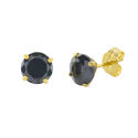 10k Yellow Gold Round Black CZ Stud Earrings Cubic