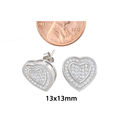 Sterling Silver Heart Stud Earrings Micropave CZ H