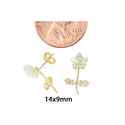 10k Yellow Gold CZ Flower with Stem Stud Earrings 