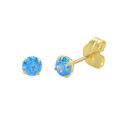 10k Yellow Gold Round Blue Topaz CZ Stud Earrings 