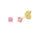 10k Yellow Gold Round Pink CZ Stud Earrings Cubic 