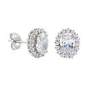 Sterling Silver Halo Oval Cubic Zirconia Stud Earr