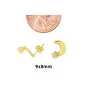 10k Yellow Gold Moon and Star Stud Earrings with P