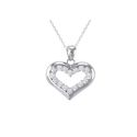 Sterling Silver Open Heart Pendant Necklace White 