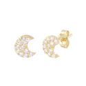 14k Yellow Gold Moon Stud Earrings 6mm CZ