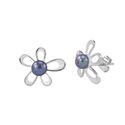 Flower Earrings Black Pearl Studs .925 Sterling Si