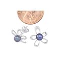 Flower Earrings Black Pearl Studs .925 Sterling Si