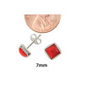 Sterling Silver 7mm Square Red Coral Stud Earrings