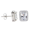 Sterling Silver Rectangle Halo Cubic Zirconia Stud