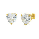 10k Yellow Gold Clear CZ Heart Stud Earrings with 