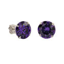 10k White Gold Purple Amethyst CZ Stud Earrings Cu