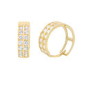 14k Yellow Gold Huggie Hoop Earrings Two Row Cubic