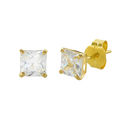 10k Yellow Gold Square Stud Earrings Clear CZ Cubi