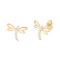 14k Yellow Gold CZ Small Dragonfly Stud Earrings 8