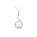 Sterling Silver White Pearl Necklace Elegant CZ Wr