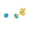 10k Yellow Gold Round Blue Topaz CZ Stud Earrings 