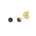 10k Yellow Gold Round Black CZ Stud Earrings Cubic