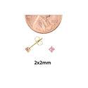 10k Yellow Gold Square Pink CZ Stud Earrings Cubic