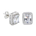 Sterling Silver Rectangle Halo Cubic Zirconia Stud