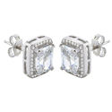 Sterling Silver Rectangle Halo Cubic Zirconia Stud