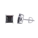 Screwback Earrings Square Black CZ Setting Sterlin