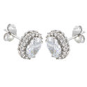 Sterling Silver Halo Oval Cubic Zirconia Stud Earr