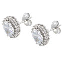 Sterling Silver Halo Oval Cubic Zirconia Stud Earr