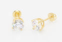 Sterling Silver Gold Plated Cubic Zirconia Stud Ea