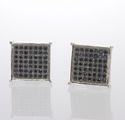 Screw Back Stud Earrings Sterling Silver Square Bl