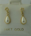 Pearl Earrings 14k Gold Teardrop Dangle CZ Cubic Z