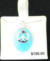 Blue Quartz Peace Sign Necklace .925 Sterling Silv