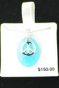 Blue Quartz Peace Sign Necklace .925 Sterling Silv