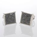 Screw Back Stud Earrings Sterling Silver Square Bl