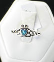 Sterling Silver Aqua CZ Claddagh Irish Celtic Ring