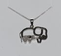 925 Sterling Silver Diamond Pig Pendant Necklace .