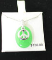 Prehnite Green Gemstone Peace Sign Necklace .925 S