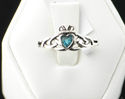 Sterling Silver Aqua CZ Claddagh Irish Celtic Ring