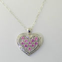 .925 Sterling Silver Pink Sapphire Diamond Heart N