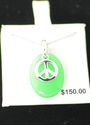 Prehnite Green Gemstone Peace Sign Necklace .925 S