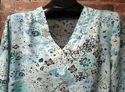 Womens Sz L Blue Floral Pullover Shirt/Top w/ Embe