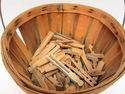 Vintage Clothespin Wood Basket w/Wire Hanger & 60 