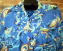 Vintage Mens Hawaiian Shirt Blue Rayon Sz L w/Sung