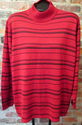 Womens Sz 3X Red/Black Striped Long Sleeve Knit Sw