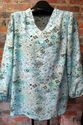 Womens Sz L Blue Floral Pullover Shirt/Top w/ Embe