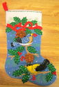 Holiday Birds Christmas Stocking Felt Applique Bea