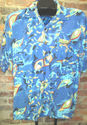 Vintage Mens Hawaiian Shirt Blue Rayon Sz L w/Sung