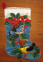 Holiday Birds Christmas Stocking Felt Applique Bea