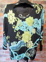 CDP & Co Woman 2X Top w/Embellishments Black Aqua 