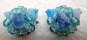 Vintage Clip On Earrings 50s 60s Aqua Blue Shell B