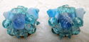 Vintage 50s 60s Aqua Blue Shell Beaded Cluster Cli